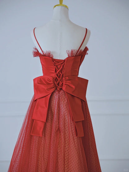 Classy A Line Spaghetti Straps Rust Red Tulle Prom Dresses Long 18th Birthday Outfit Senior High School Dance Party Dress AU880