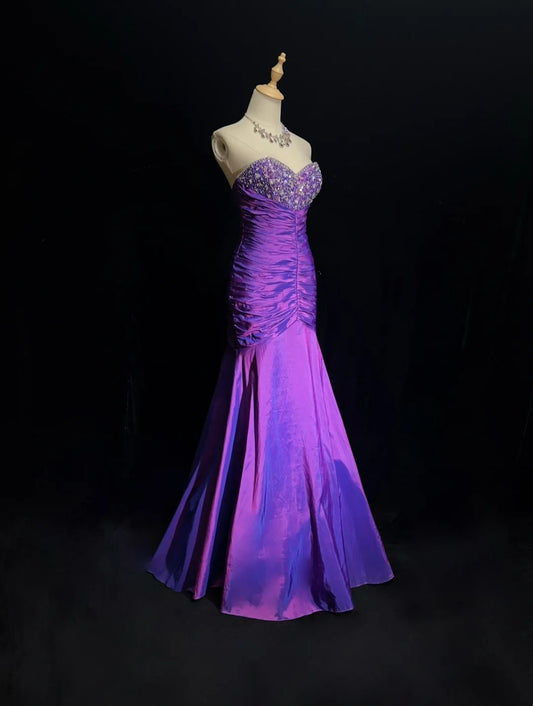 Vintage Prom Dresses Inspo Mermaid Sweetheart Purple With Ruffled Jacket 80s Long Formal Gown N2830