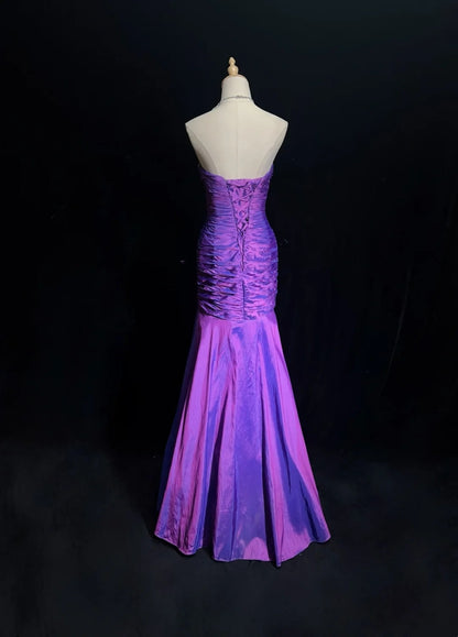 Vintage Ballkleider Inspo Meerjungfrau Herzausschnitt Lila mit Rüschenjacke 80er Jahre Langes Abendkleid N2830