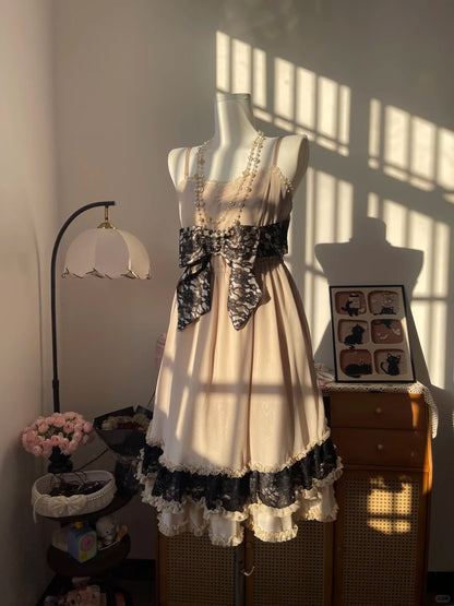 Vintage A Line Spaghetti Strap Champagne Chiffon Black Lace 16th Birthday Homecoming Dress Graduation Outfit RB6787