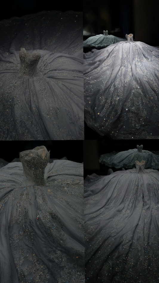 Ethereal Ball Gown Sweetheart Tulle Silver Long Wedding Dress Beautiful Formal Brides Gown Wedding Dresses B01