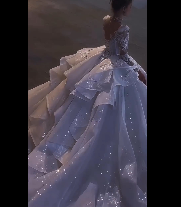 Ethereal Ball Gown Square Neck Long Sleeves Tulle White Long Wedding Dress Beautiful Formal Brides Gown Wedding Dresses B02