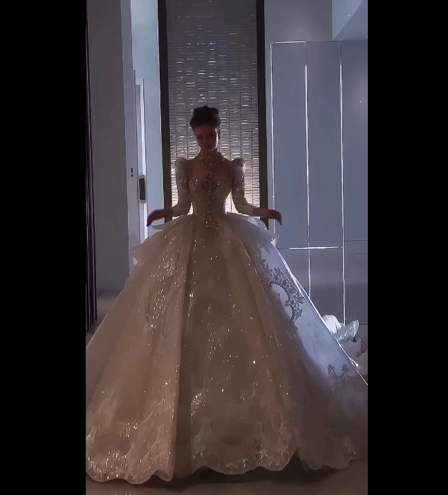 Ethereal Ball Gown Square Neck Long Sleeves Tulle White Long Wedding Dress Beautiful Formal Brides Gown Wedding Dresses B02