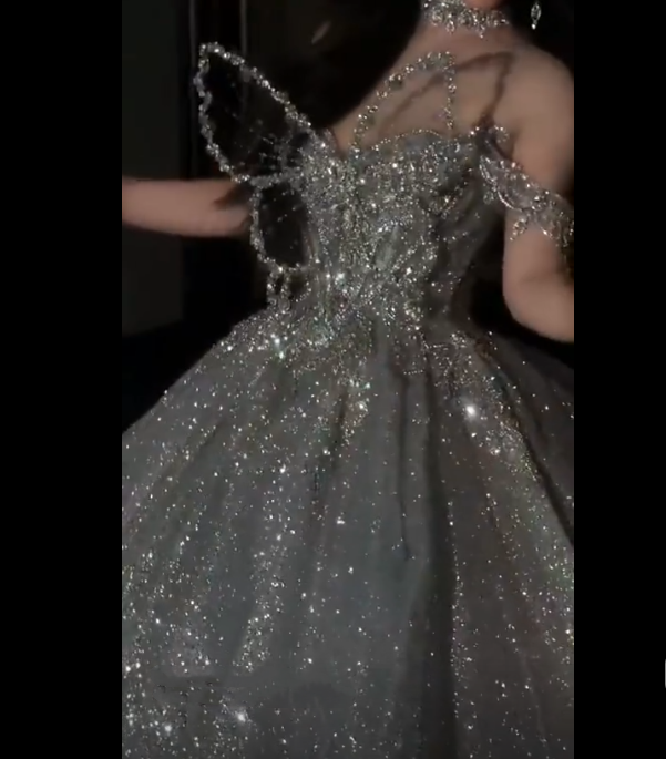 Robe de mariée longue à paillettes argentées et décolleté en cœur, style féerique, robe de mariée formelle, B09