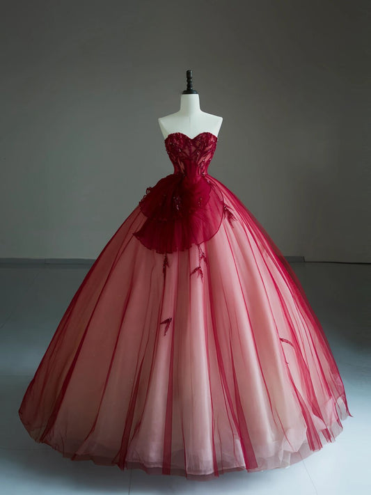 Sweet Sweetheart Ball Gown Floral Tulle Long Red Quinceanera Dress Gorgeous Quinceanera Dresses Sweet 15 16 Dress B103
