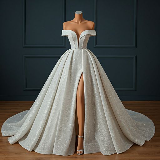 Robe de mariée longue à paillettes et épaules dénudées, tenue de bal scintillante, manches courtes, style féerique, B114