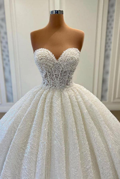 Robe de mariée élégante à paillettes et perles blanches, décolleté en cœur, robe de bal, robe de mariée de style féerique, B118