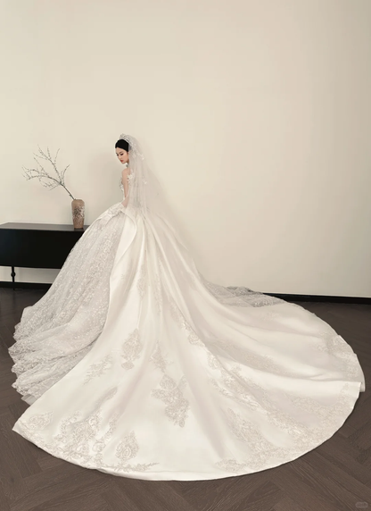 Robe de bal éthérée, sans bretelles, avec appliques argentées, longue robe de mariée, robe de mariée de style féerique, robes de mariée formelles B13