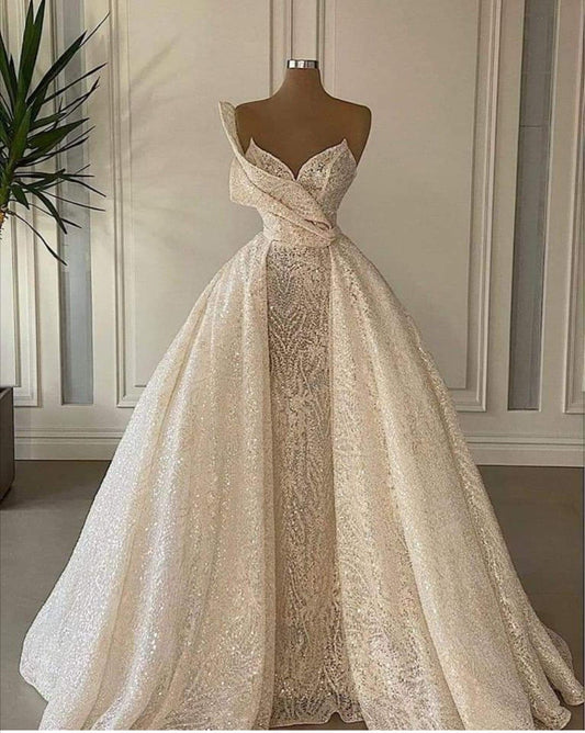Romantic Sheath Sweetheart White Sequins Long Wedding Dress Fairy Formal Brides Gown Wedding Dresses B140