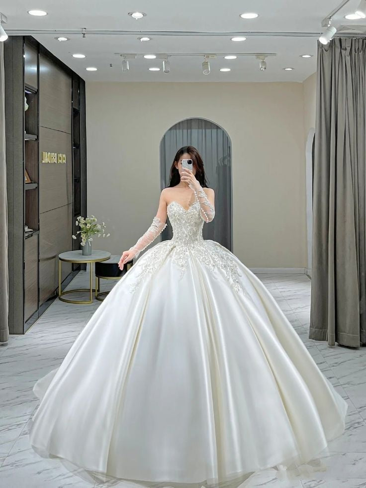 Traum Ballkleid Schatz Lange Spitze Weiß Brautkleid Fee Formale Brautkleider Zivil Bräute Kleider B156