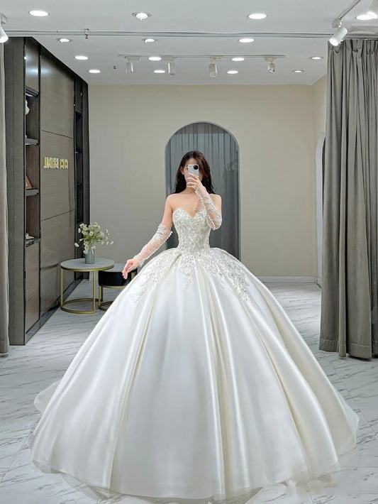 Dream Ball Gown Sweetheart Long Lace White Wedding Dress Fairy Formal Wedding Dresses Civil Brides Gowns B156