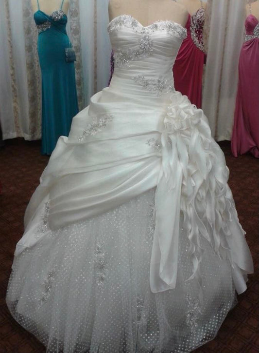 Vintage Ball Gown Sweetheart Long Silver Beads Crystal Satin Wedding Dress Fairytale Wedding Dresses B198