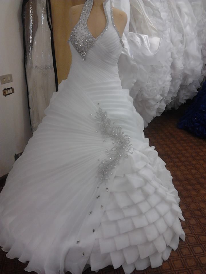 Vintage Ball Gown V Neckline Long Silver Beads Chiffon Wedding Dress Fairytale Wedding Dresses B220