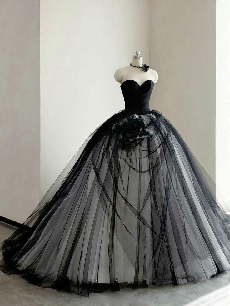 Robe de bal élégante en tulle noir, décolleté en cœur, longue, style Quinceanera, années 2000, robe Sweet 15/16, B230