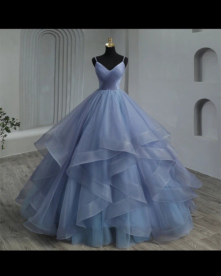 Robe de bal esthétique à bretelles spaghetti en tulle bleu, longue, robe de Quinceanera, années 2000, robe Sweet 15/16, B238
