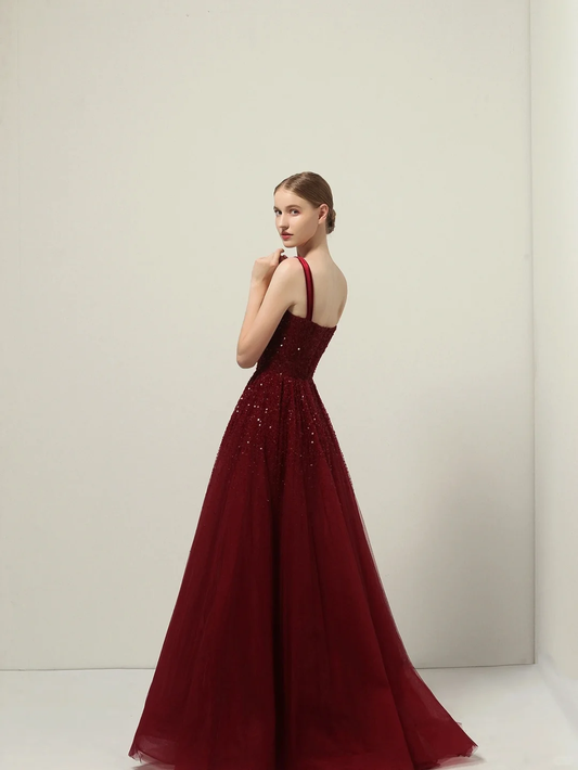 Modest Ball Gown Spaghetti Straps Red Prom Dresses Inspiration Trending Prom Gowns Princess Formal Prom Dress B241