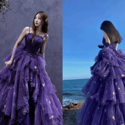 Modest Ball Gown Strapless Grape Appliques High Low Quinceanera Dresses Sexy Quinceanera Gowns Sweet 16 Dress B256
