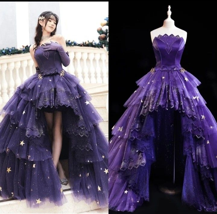 Modest Ball Gown Strapless Grape Appliques High Low Quinceanera Dresses Sexy Quinceanera Gowns Sweet 16 Dress B256