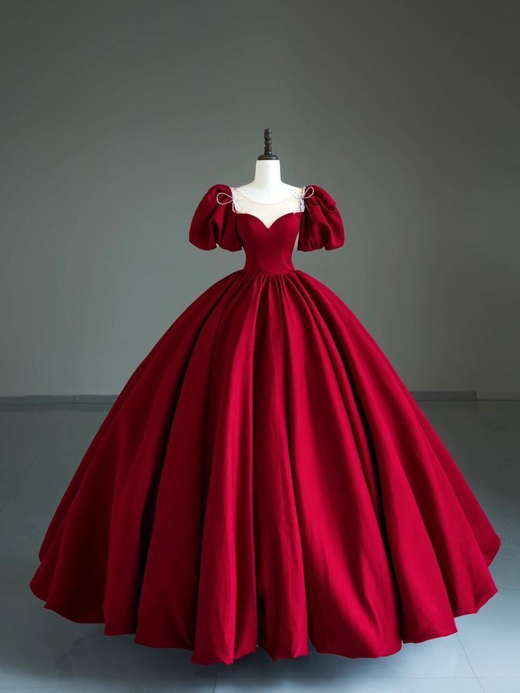 Modest Ball Gown Sweetheart Red Satin Long Quinceanera Dresses Quinceanera Gowns Sweet 15 16 Dress B263