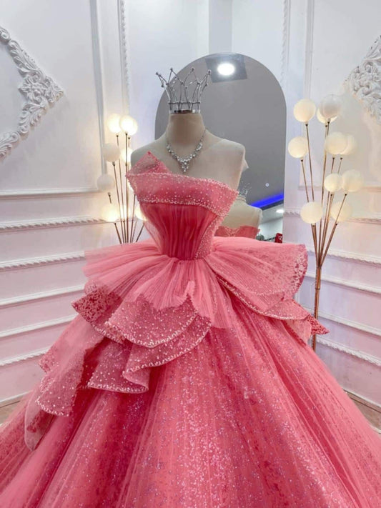 Glittering Luxury Quinceanera Dress Ruffles Ball Gown Strapless  Vestidos De 15 Anos Formal Party Long Gorgeous Prom Dresses Sweet 16 Dress B272