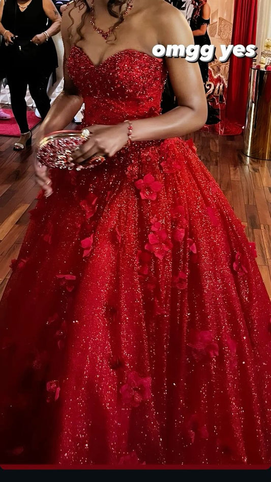 Red Quinceanera Dresses Ball Gown Sweetheart Sparkly Birthday Prom Gowns Vestidos De 15 Anos Formal Party Long Sweet 15 16 Dress B314