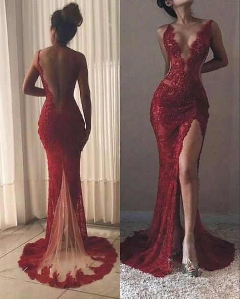 Elegant Mermaid V Neck Burgundy Lace Long Prom Dresses Inspiration Trending Evening Gowns Formal Prom Dress B328