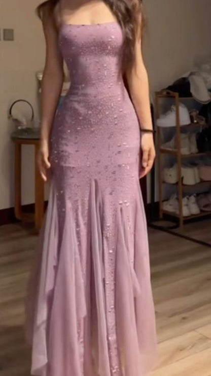 Sexy Meerjungfrau Spaghettiträger Lila Tüll Ballkleider Inspiration Ballkleid Prinzessin Party Geburtstag Abschlussballkleid B343