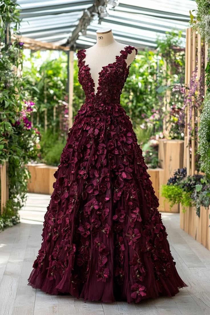 Robe de bal longue bordeaux à col en V et jolie robe de soirée élégante B345