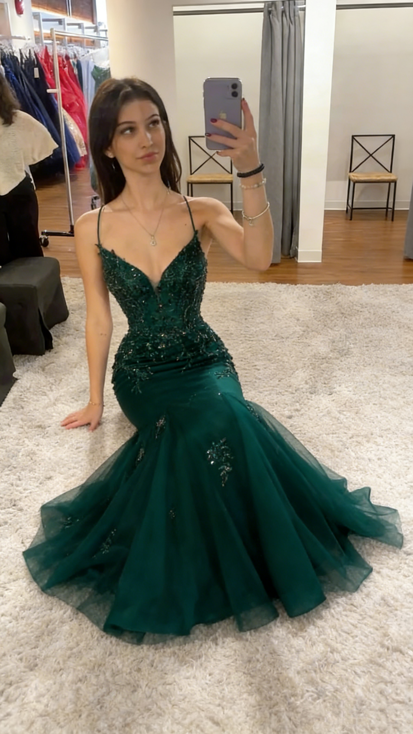 Sexy Meerjungfrau Spaghettiträger Burgunder Spitze Tüll Ballkleider Inspiration Ballkleid Prinzessin Abschlussballkleid B355