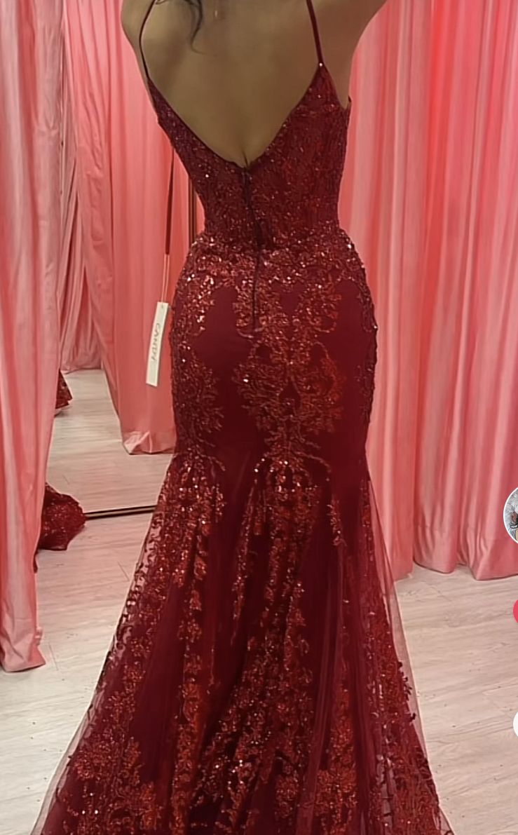 Modest Mermaid Spaghetti Straps Burgundy Lace Prom Dresses Inspiration Sparkly Prom Dress Princess Graduation Dress B358