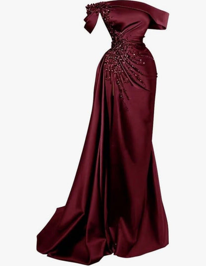Sexy Mermaid Off The Shoulder Burgundy Satin Prom Dresses Inspiration Birthday Dress Princess Graduation Dress B363