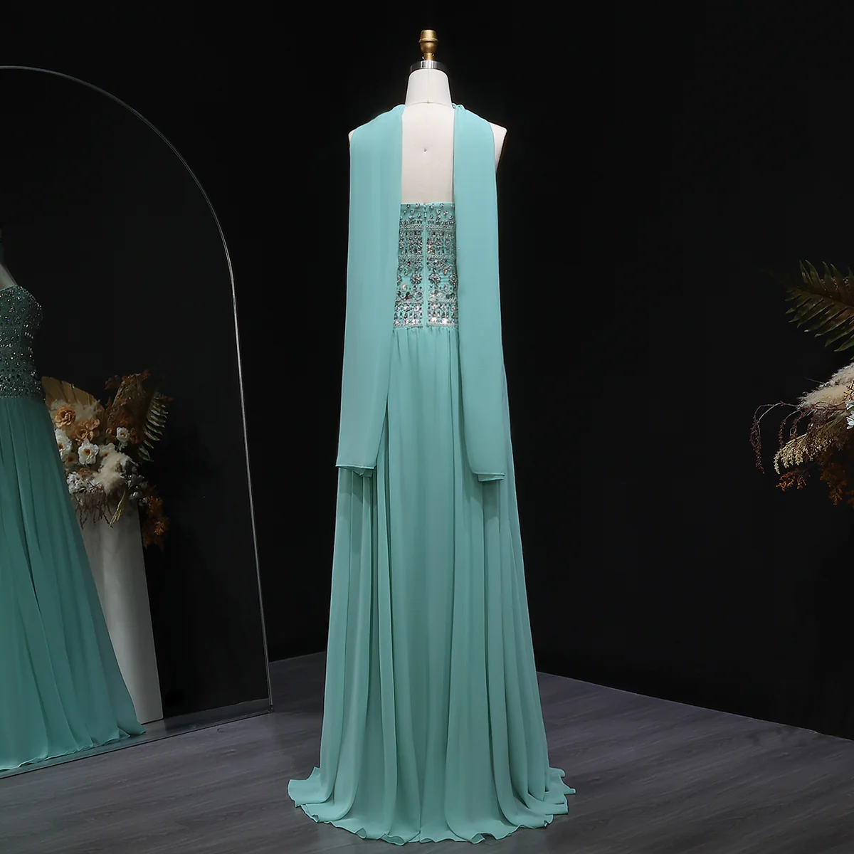 Elegantes A-Linien-Trägerloses Lila Chiffon Silber Perlen Lange Ballkleider Inspiration Trendy Abendkleider Formelle Party Ballkleid B376
