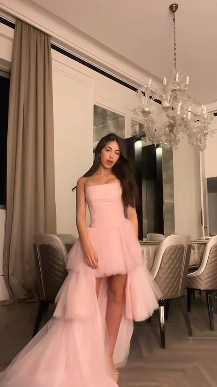 Robe de bal élégante, bustier, longueur au sol, en tulle rose, style robe de bal longue, inspiration B392