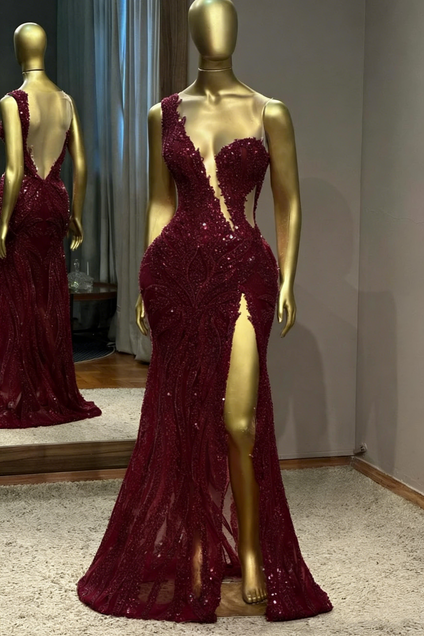 Stunning Mermaid Scoop Neck Pink Slit Sequin Prom Dresses Inspiration Prom Dress Princess Graduation Dress B425