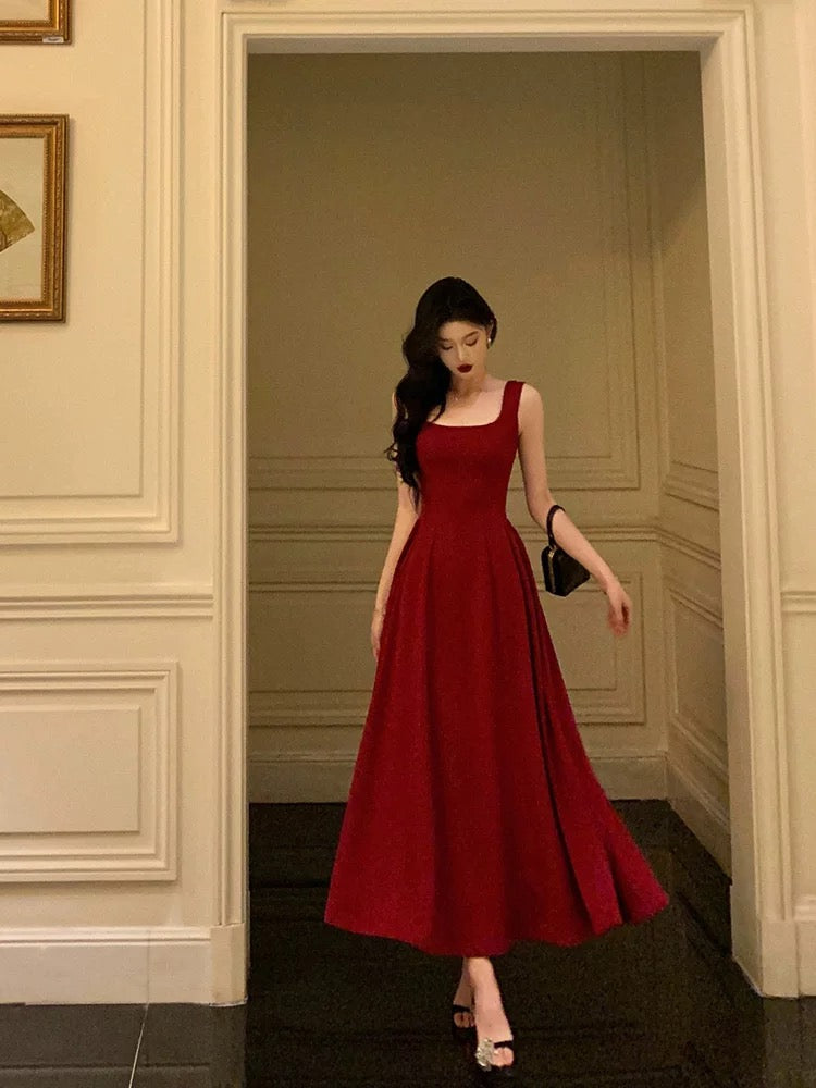 Sexy A-Linie Square Neck Satin Burgunderrot Ballkleider Inspiration Einfaches Abschlusskleid B459