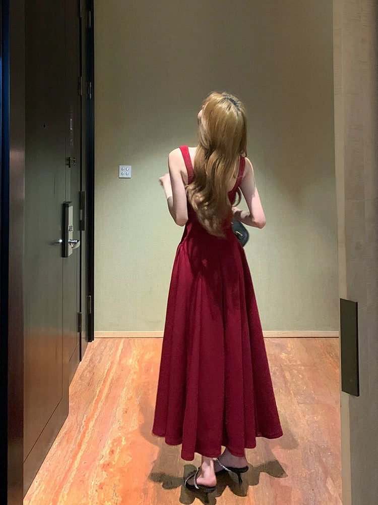 Sexy A-Linie Square Neck Satin Burgunderrot Ballkleider Inspiration Einfaches Abschlusskleid B459