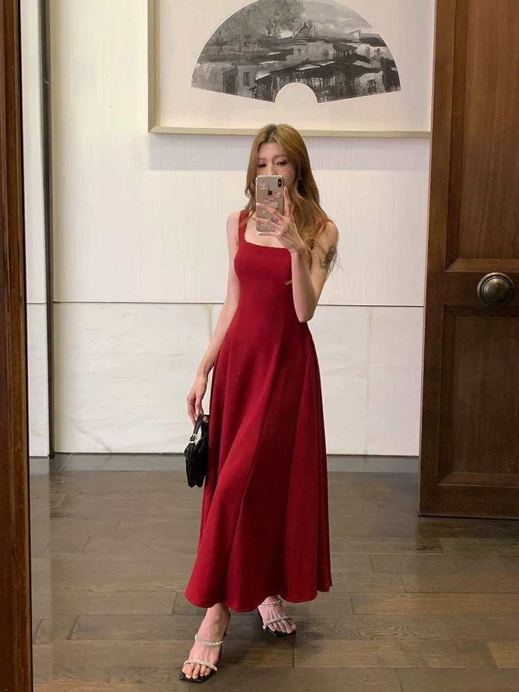 Sexy A-Linie Square Neck Satin Burgunderrot Ballkleider Inspiration Einfaches Abschlusskleid B459