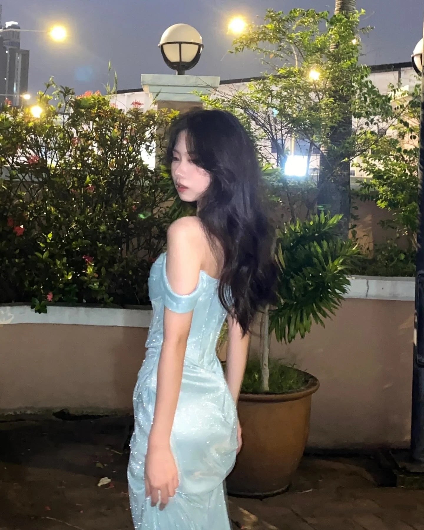 Charming Mermaid Off The Shoulder Light Sky Blue Sequin Slit Prom Dresses Formal Gown Princess Graduation Dress B476