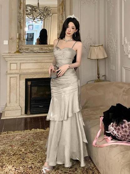 Robe de bal longue bleu ciel, style sirène, sexy, bretelles spaghetti, robe de soirée, robe de princesse, robe de remise de diplôme, B487