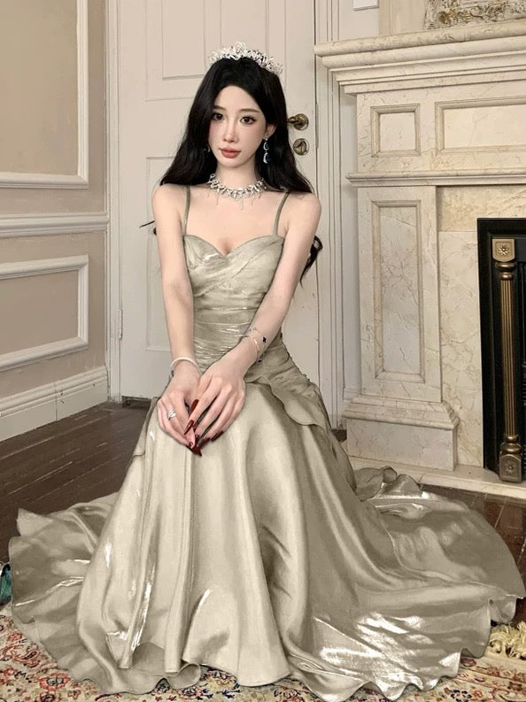 Robe de bal longue bleu ciel, style sirène, sexy, bretelles spaghetti, robe de soirée, robe de princesse, robe de remise de diplôme, B487