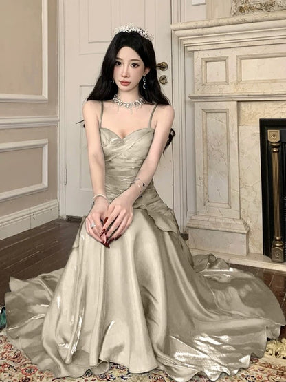 Robe de bal longue bleu ciel, style sirène, sexy, bretelles spaghetti, robe de soirée, robe de princesse, robe de remise de diplôme, B487