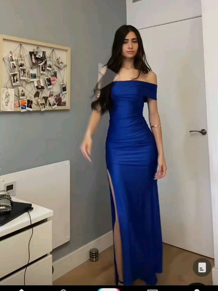 Robe de bal élégante sirène à épaules dénudées, bleu roi, fendue, inspiration unique, robe de soirée formelle, de remise de diplôme, B497