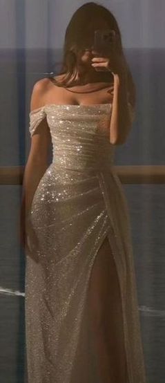Robe de bal longue à paillettes blanches, fourreau modeste, épaules dénudées, fendue, robe de soirée princesse, robe de remise de diplôme B508