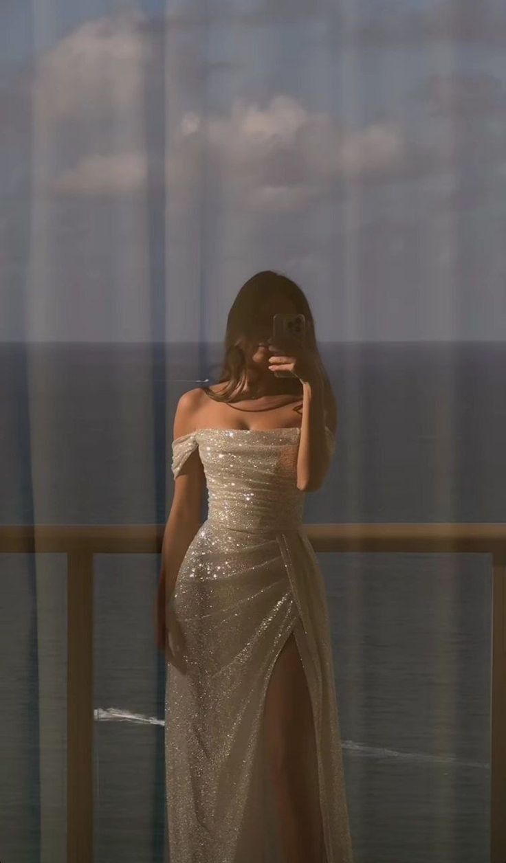 Robe de bal longue à paillettes blanches, fourreau modeste, épaules dénudées, fendue, robe de soirée princesse, robe de remise de diplôme B508