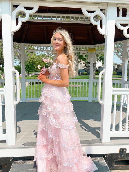 Charming Ball Gown Off The Shoulder Pink Lace Sequin Prom Dresses Inspiration Prom Dress Princess Graduation Dress B515