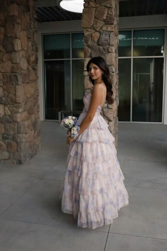 Modest Ball Gown Spaghetti Straps Lilac Chiffon Long Prom Dresses Party Dress 18th Birthday Outfits Graduation Dress B561
