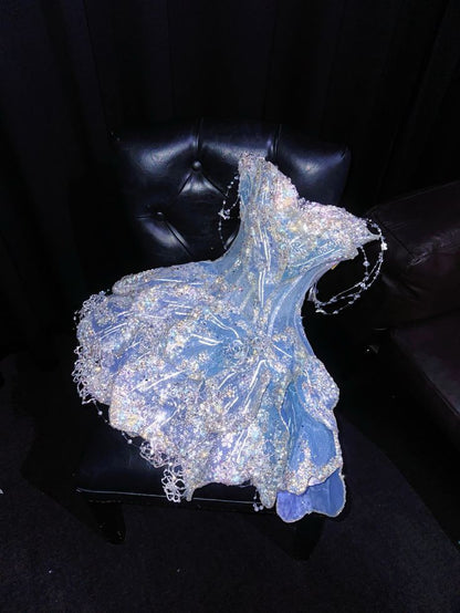 Cute Ball Gown Sweetheart Light Blue Sequin Short 16th Birthday Outfits Homecoming Dresses Cocktail Gown B576