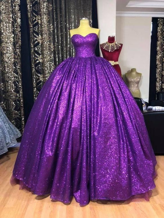 Modest Quinceanera Dresses Ball Gown Sweetheart Purple Sequin Birthday Gowns Vestidos De 15 Anos Formal Party Long Sweet 16 Dress B585