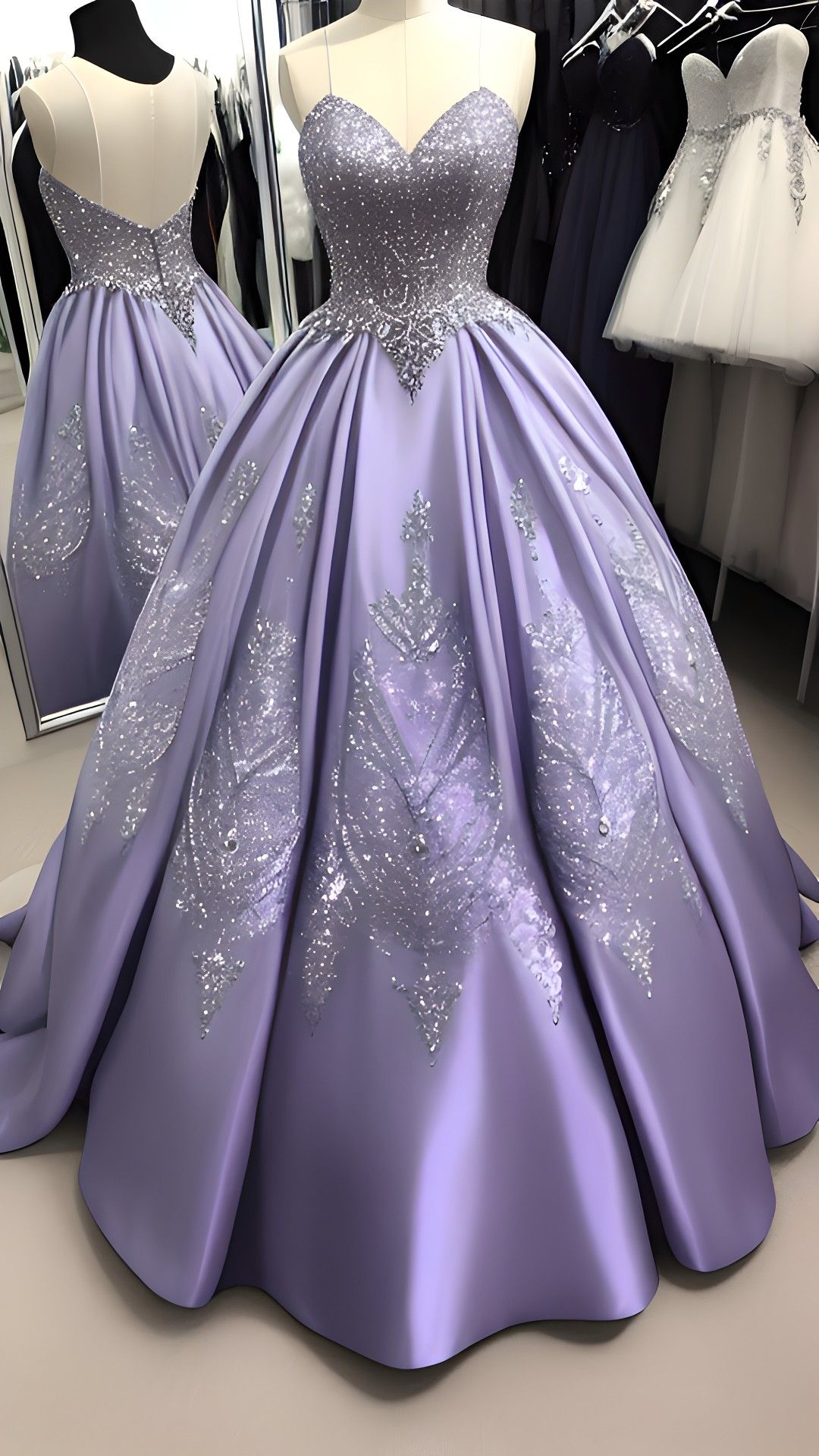 Charmantes Ballkleid Sweetheart Lilac Satin Ballkleider Inspiration Partykleid Prinzessin Abschlussballkleid B595