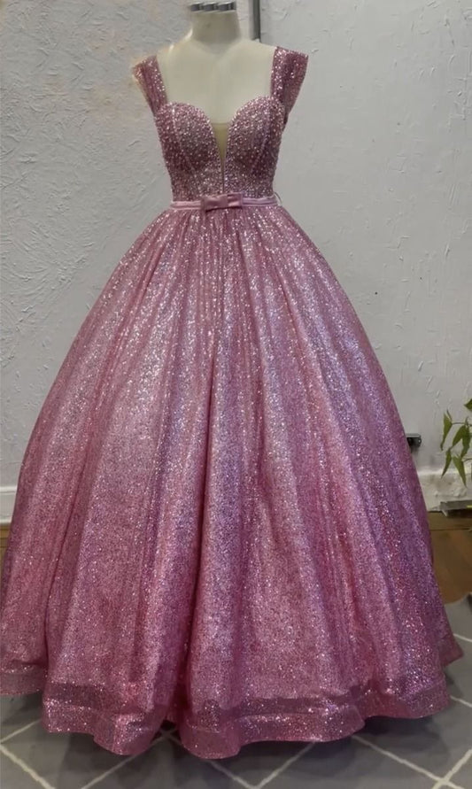 Modest Quinceanera Dresses Ball Gown Sweetheart Pink Sequin Birthday Gowns Vestidos De 15 Anos Formal Party Long Sweet 16 Dress B600
